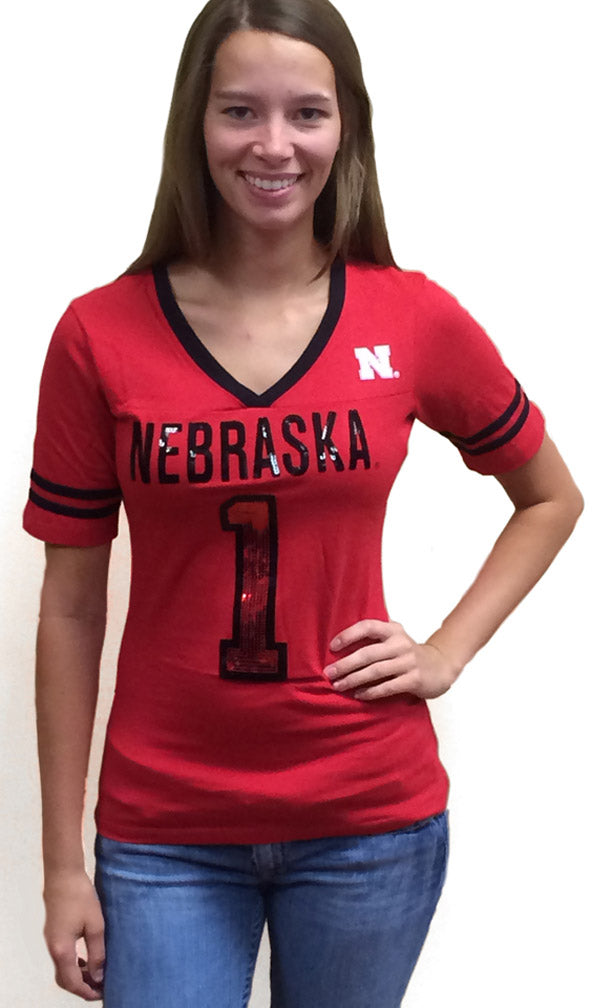Ladies Nebraska #1 V Neck Tee