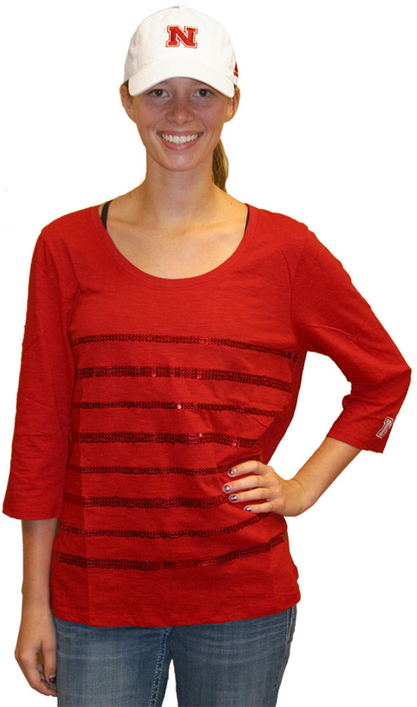 Red Sequins Striped Top UG