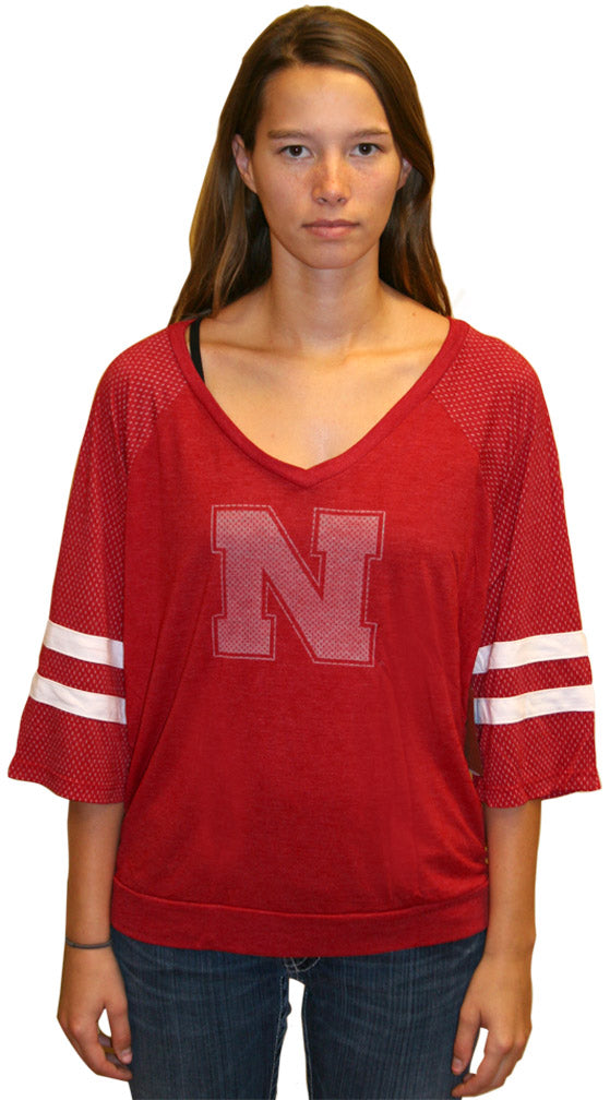 Womens White and Red Meshey Tee