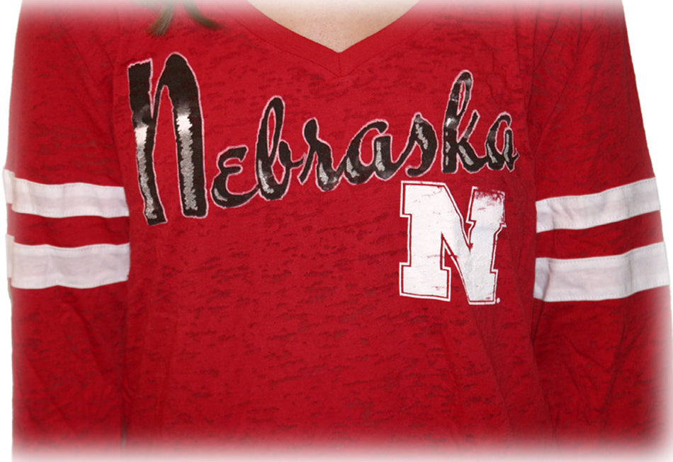Red 3/4 Nebraska Burnout Tee
