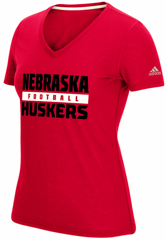 Adidas Ladies Nebraska Huskers Football Practice Tee - Red