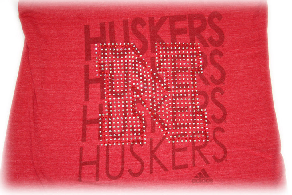 Adidas Ladies Tri Blend Iron N Rhinestone V-Neck Tee - Red