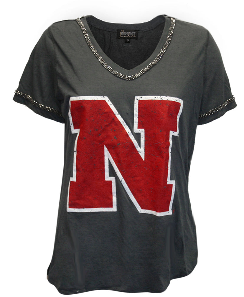 Ladies Bling Trim Husker N Gameday Tee