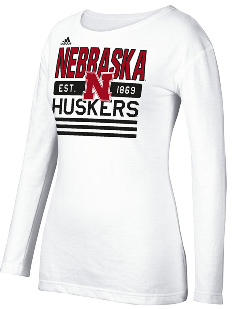 Adidas Womens Nebraska Huskers LS Crew Neck Tee