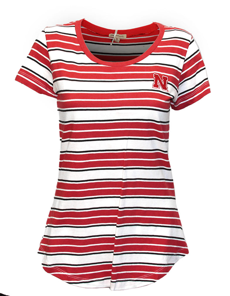 Nebraska N Red Stripe Scoop Neck Tee