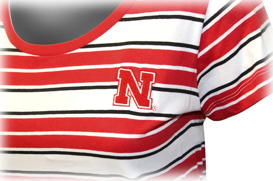 Nebraska N Red Stripe Scoop Neck Tee