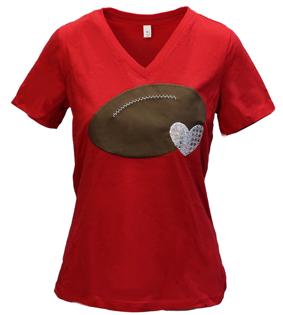 Silver Hearted Football VNeck Tee