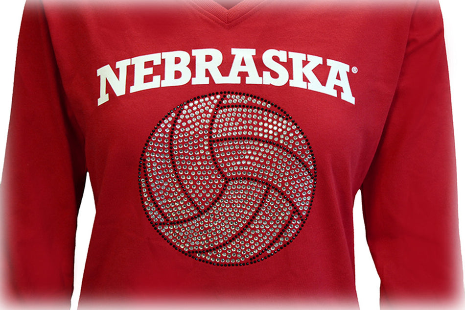 Nebraska Bling Volleyball Love Red VNeck