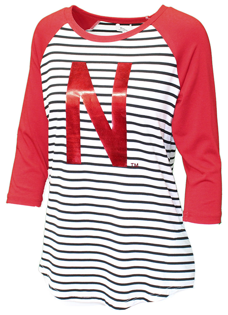 Huskers Striped Foil N Ladies Raglan
