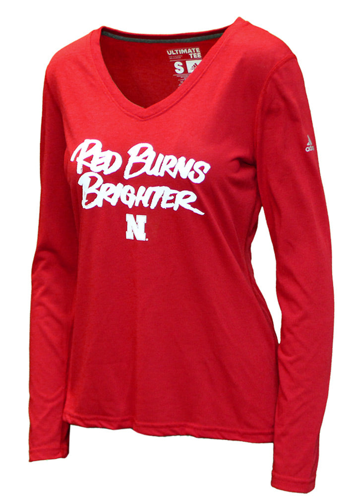 Adidas Huskers Red Burns Brighter Ladies LS Tee