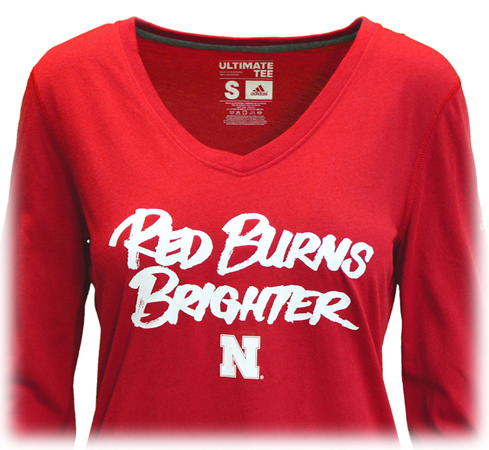 Adidas Huskers Red Burns Brighter Ladies LS Tee