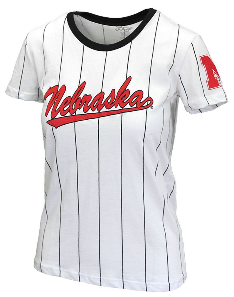 Ladies Pinstripe Nebraska Baseball Tee