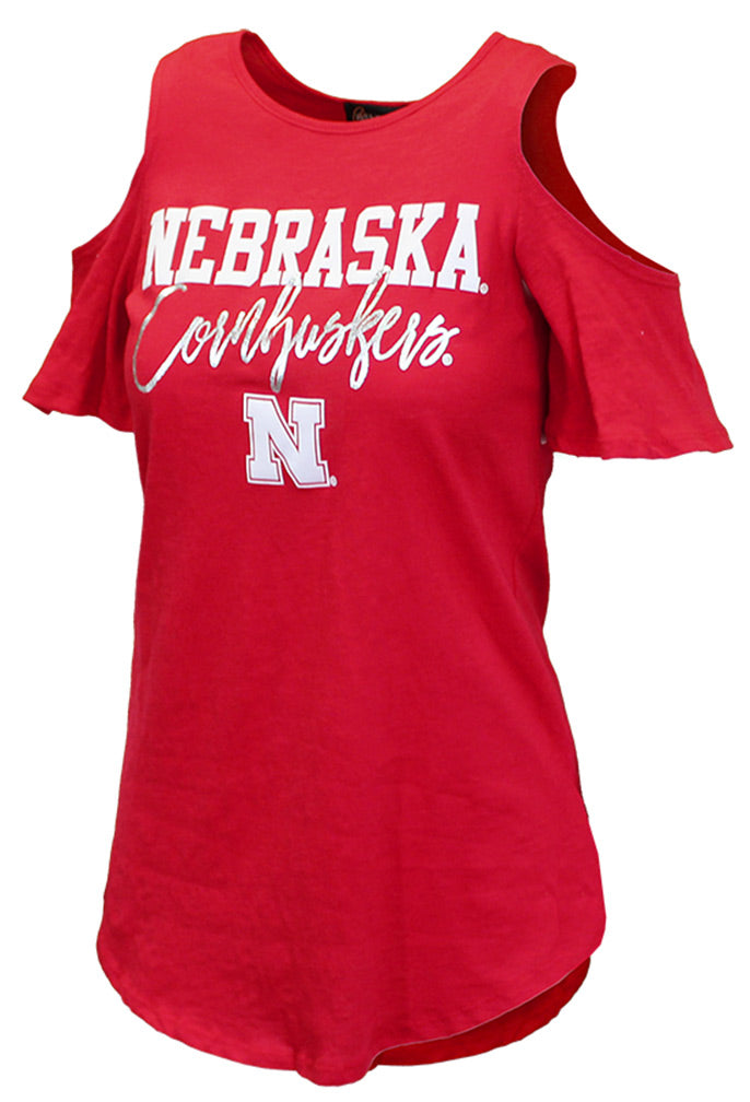 Cornhuskers Cold-Shoulder Foil Tee