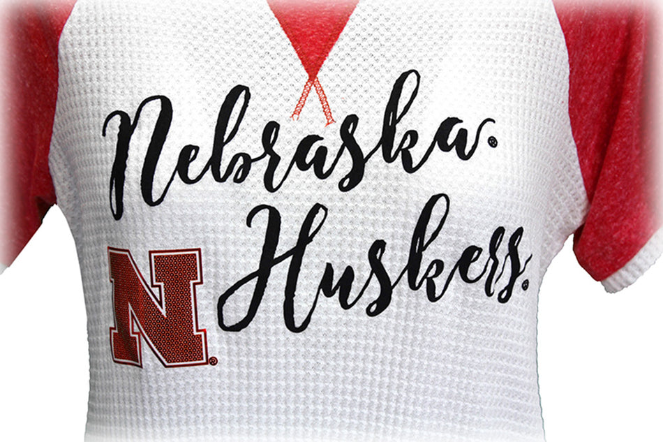 Nebraska Huskers Waffle Knotted Raglan
