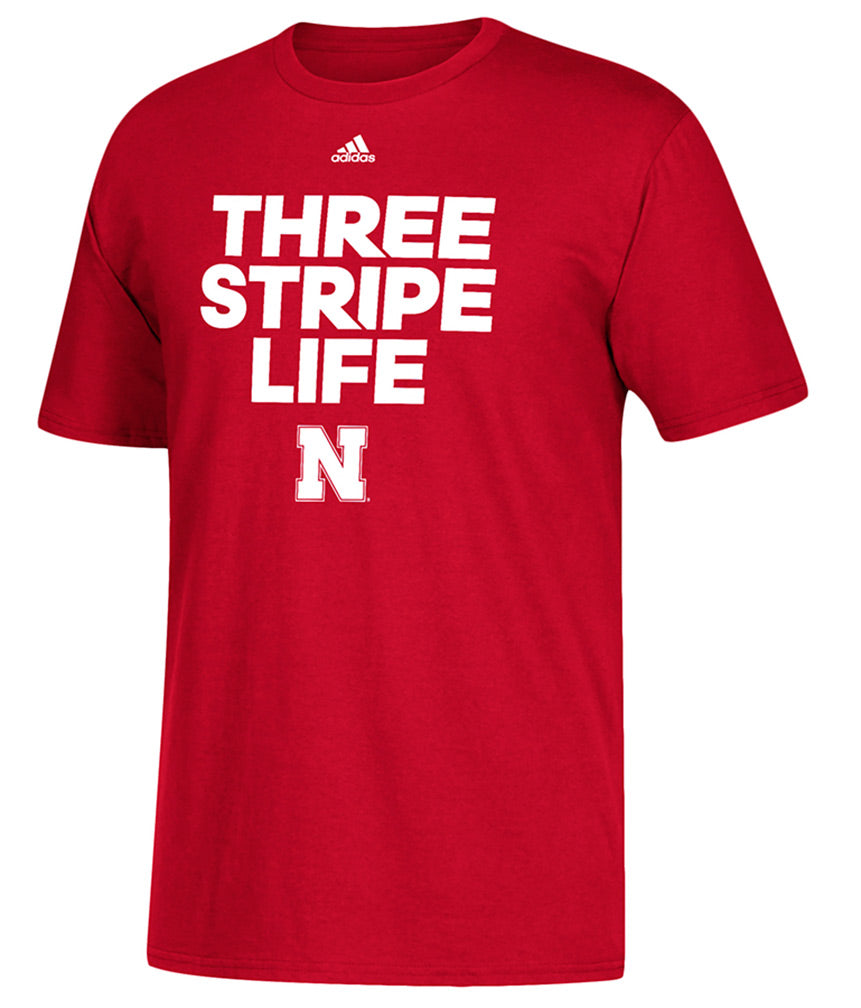 Adidas Nebraska 3 Stripe Life Tee