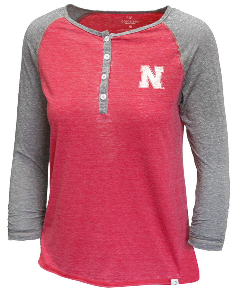 Husker Gals 3 Quarter Henley Burnout