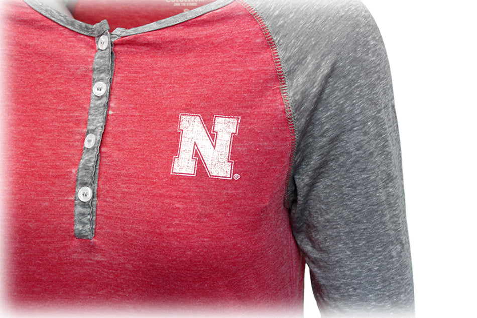 Husker Gals 3 Quarter Henley Burnout