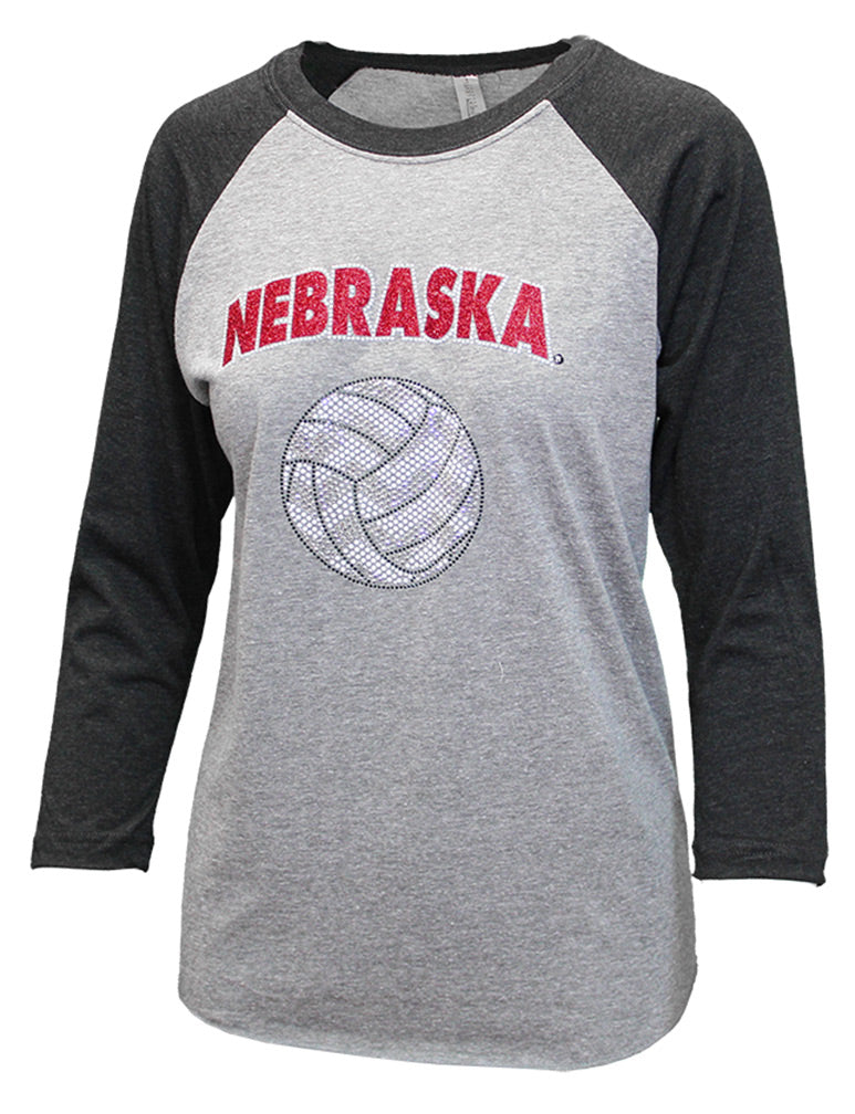 Womens Nebraska Volleyball Bling Raglan