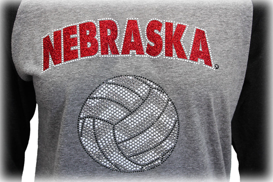 Womens Nebraska Volleyball Bling Raglan