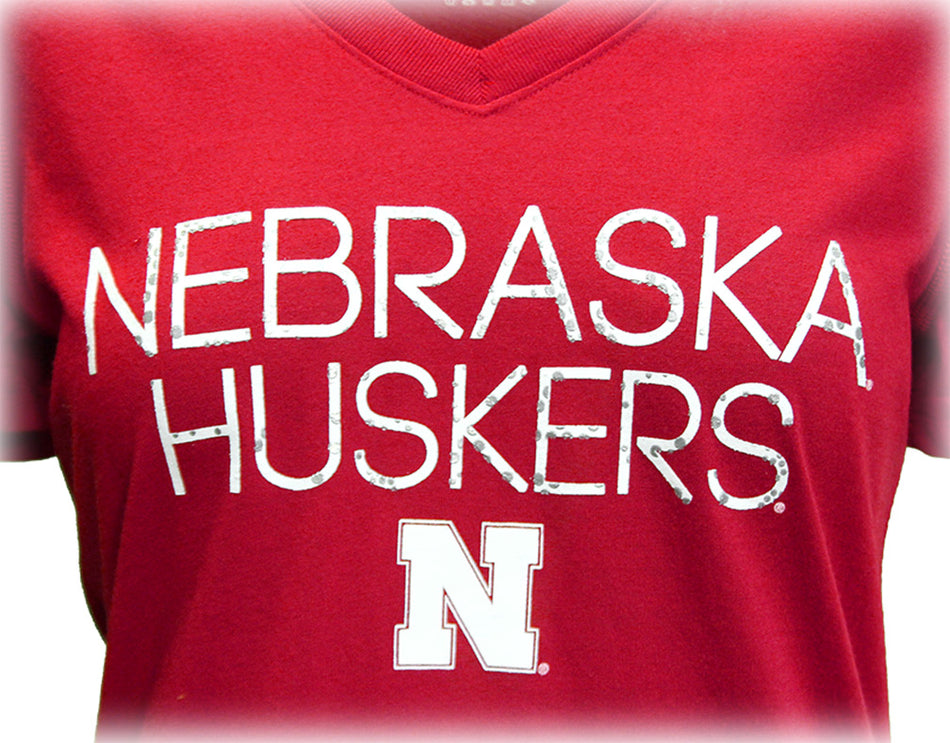 Ladies Nebraska Foil Dot Vneck