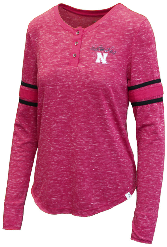 Husker Gals Speckled Henley Top