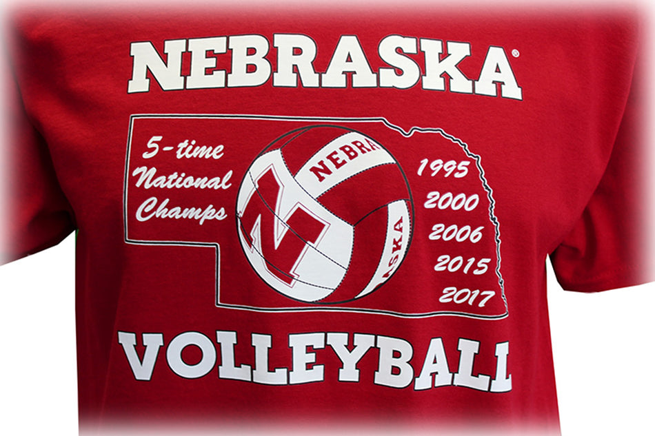 Huskers 5 National Champs Volleyball Tee