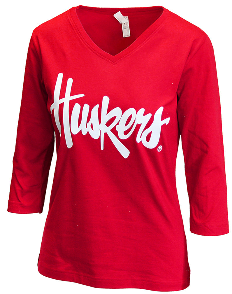 Lady Huskers 3/4 Sleeve VNeck Tee