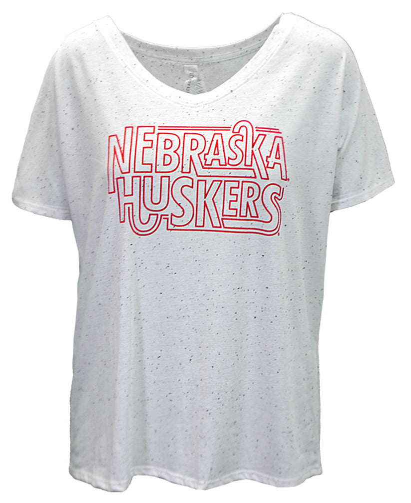Ladies Nebraska Huskers Cream Fleck V-Neck