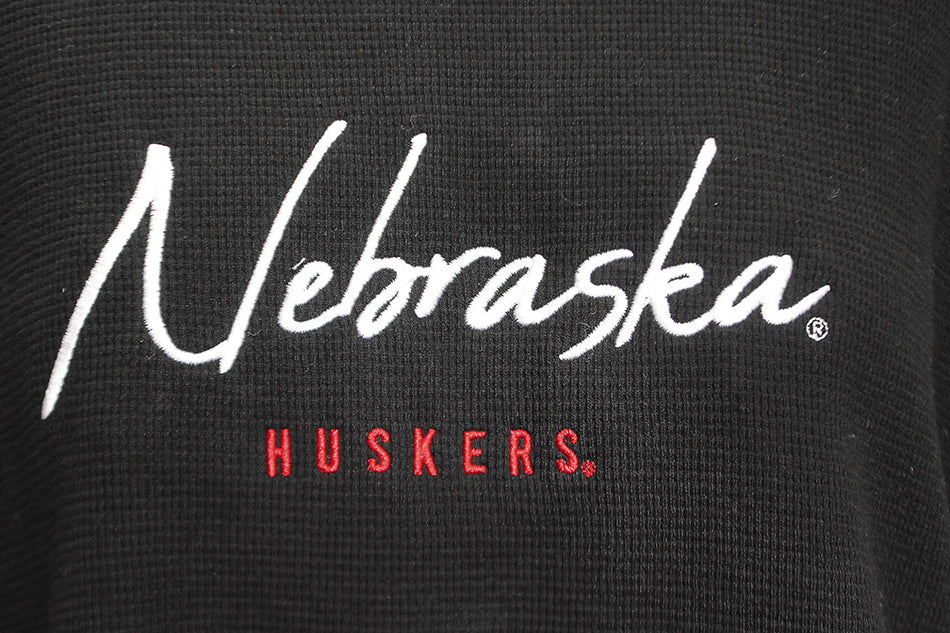 Womens 3/4 Sleeve Waffle Nebraska Boat Neck