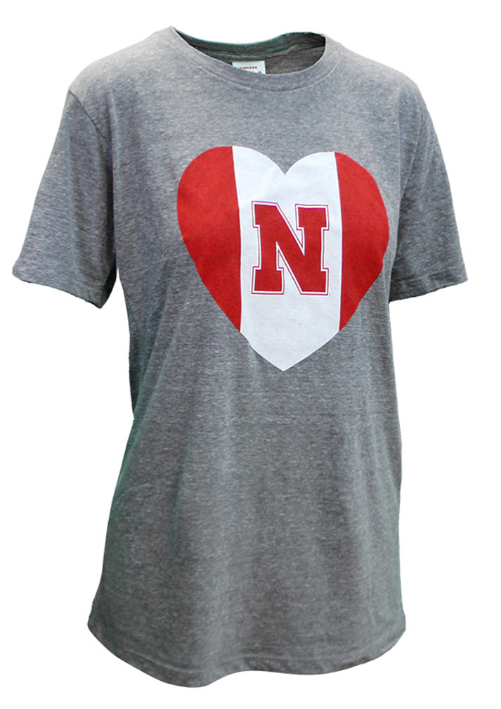Womens Nebraska Vintage Heart CH Tee