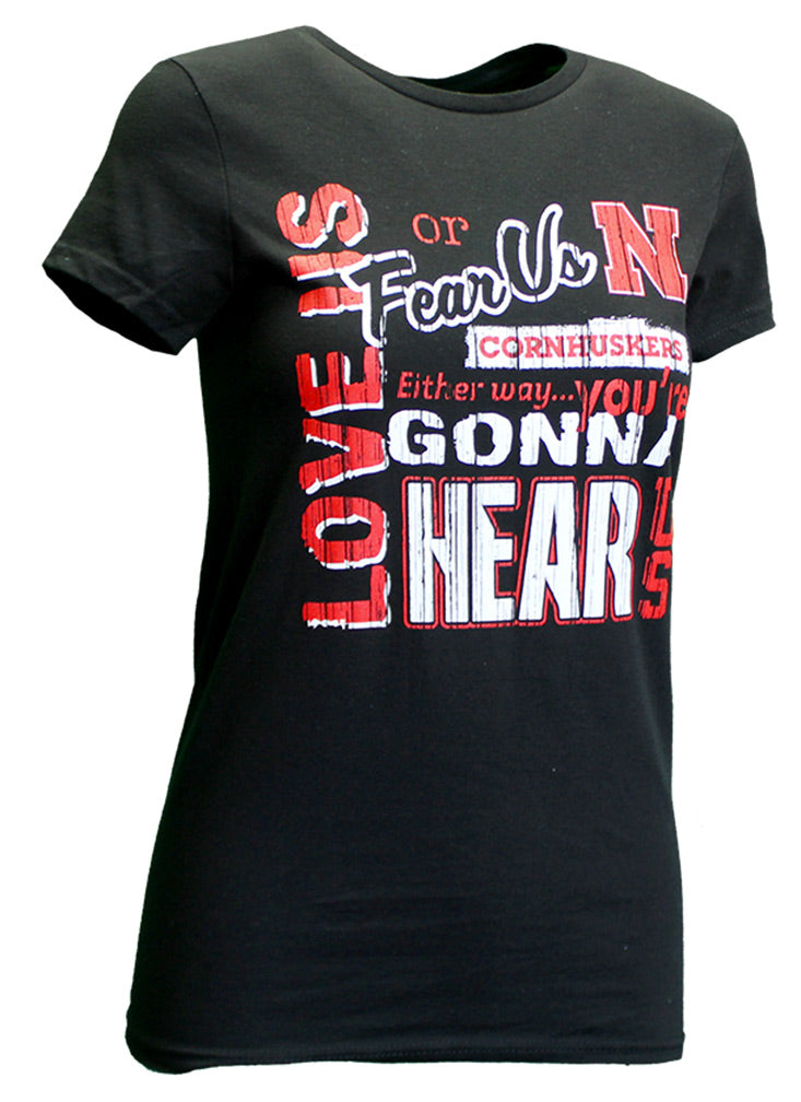 Ladies Love-Us Fear-Us Huskers Tee