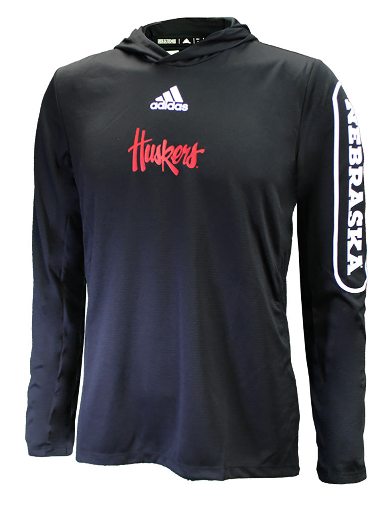 Adidas 2021 Official Huskers Sideline Hooded Training LS Tee - Black