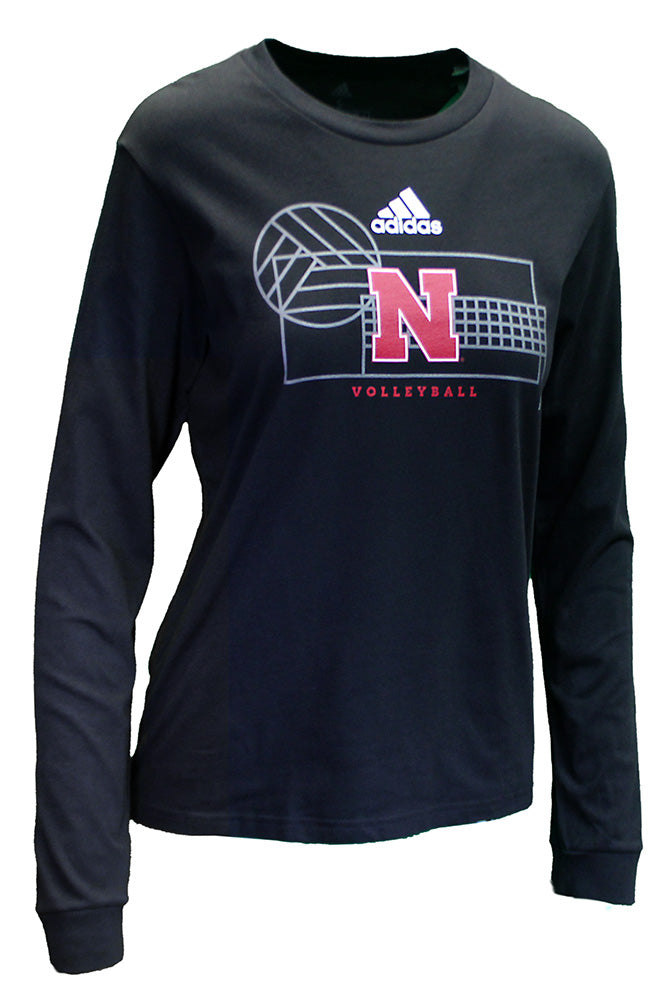 Adidas Womens Huskers Locker Lines Volleyball LS Fresh Tee