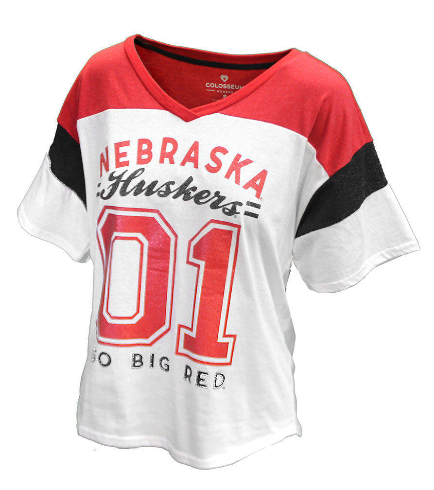 Womens Nebraska Huskers Sparkle Oversize Jersey Top