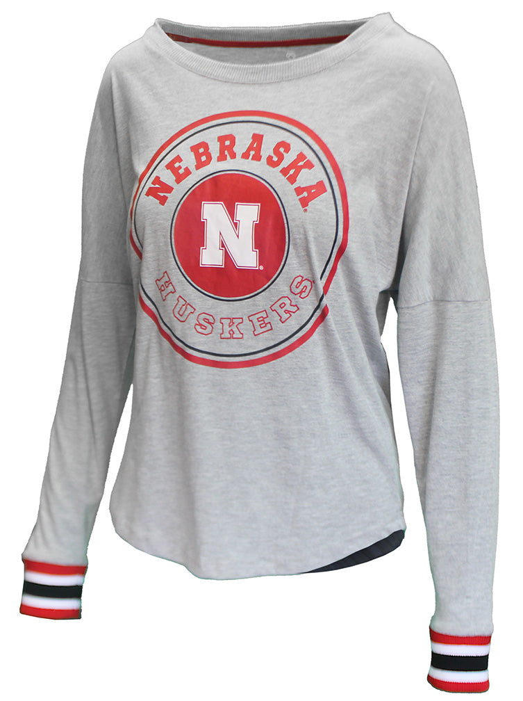 Womens Nebraska Huskers Andy Rib Trim LS Tee