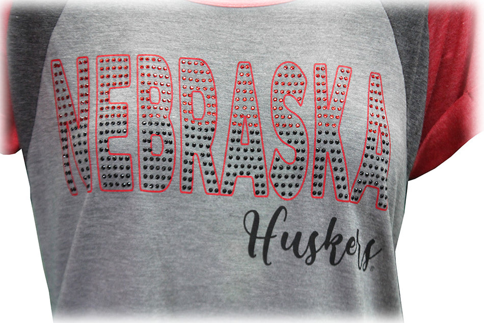 Womens Nebraska Huskers Smoked Pearl Bling Scoop Neck