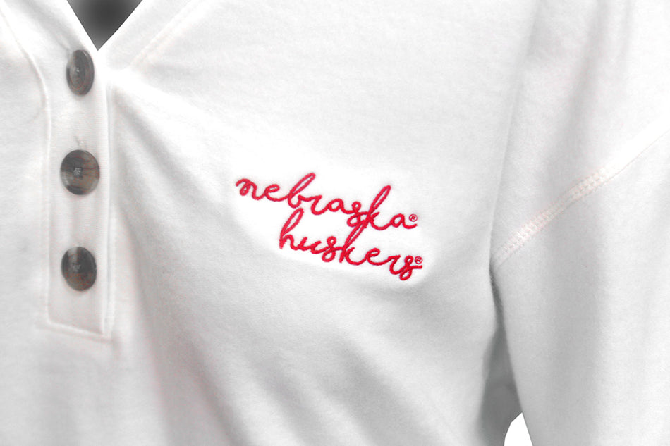 Womens Cream Nebraska Cozy Fleece V-Neck Button Up
