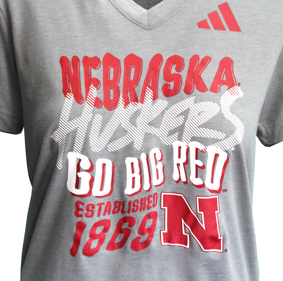 Adidas Womens Nebraska Huskers Go Big Red V Neck Top