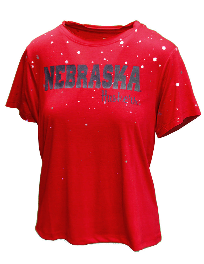 Womens Nebraska Huskers Star Shower Foil Tee