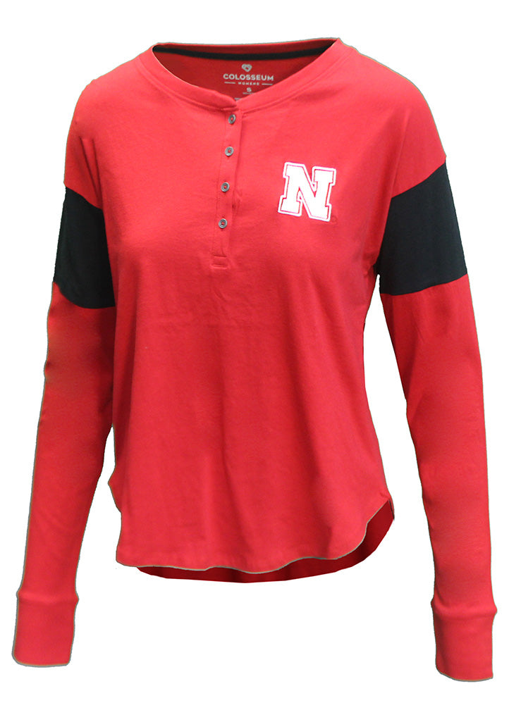 Ladies Nebraska Huskers LS Henley Top