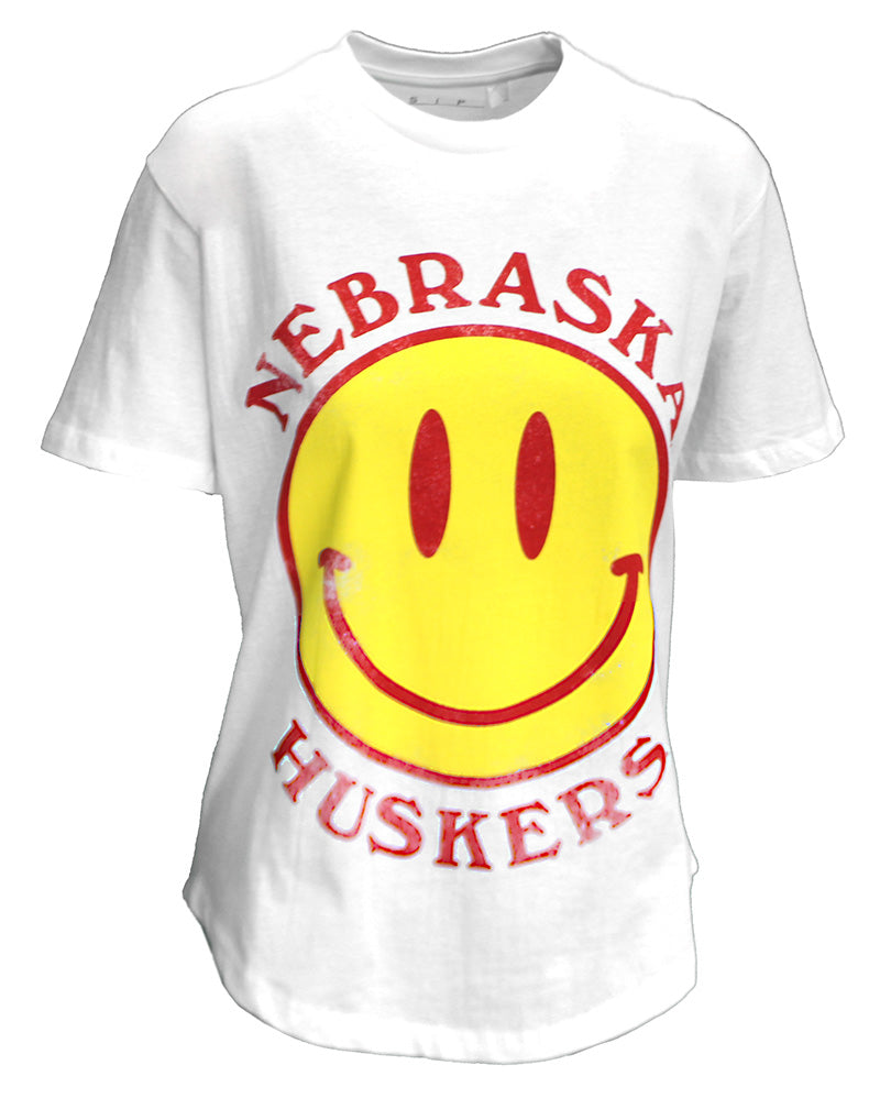 Womens Nebraska Huskers Smiley Face Jersey Tee