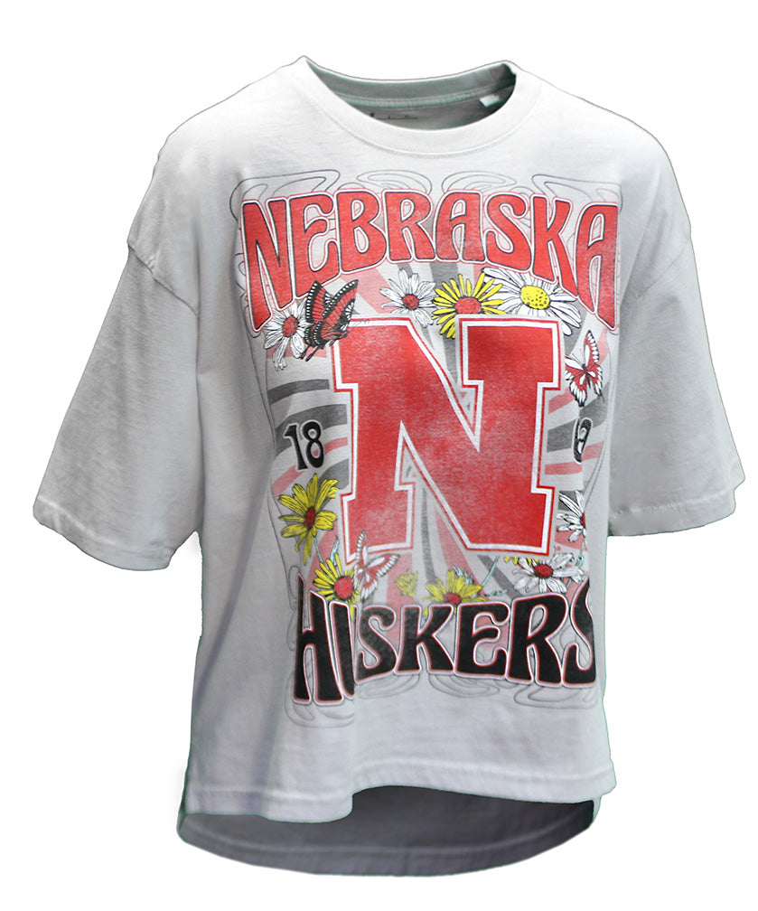 Ladies Huskers Flowerchild Woodstock Tee