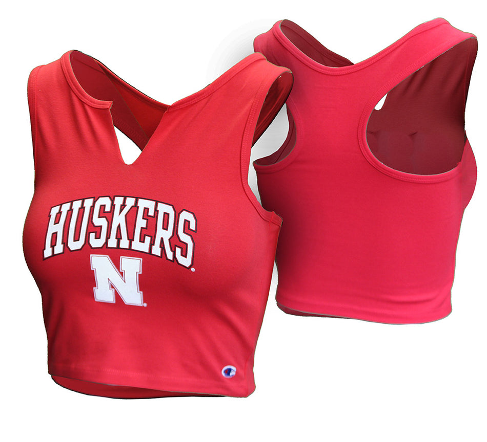 Womens Huskers Split Neck Crop Racerback - Red