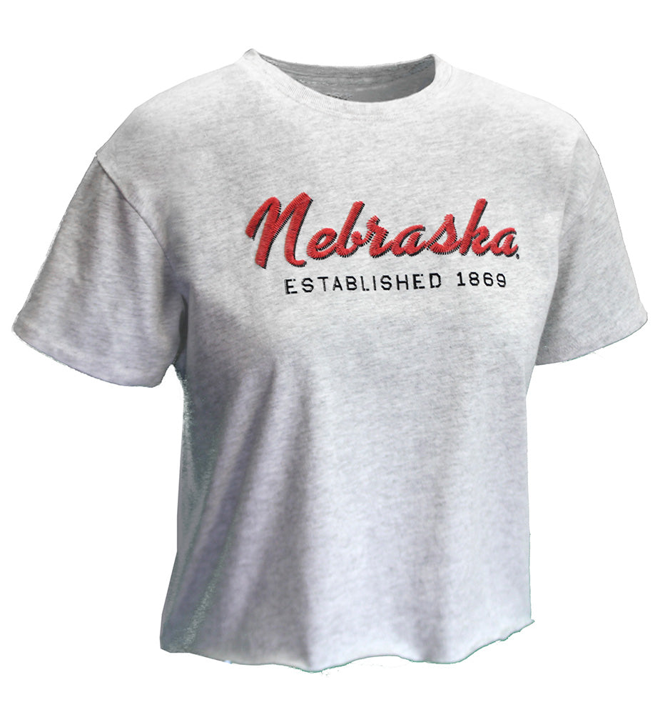 Womens Nebraska Established Clothesline Crop - Heather