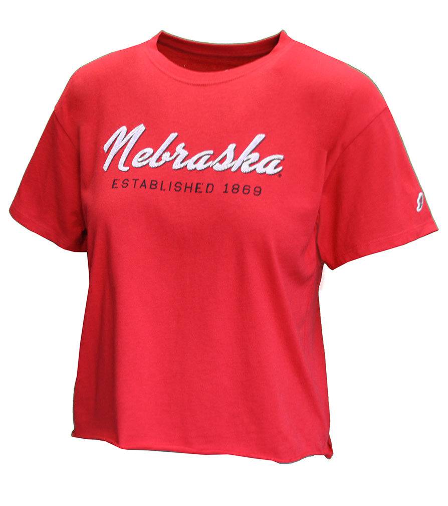 Womens Nebraska Established Clothesline Crop - Red