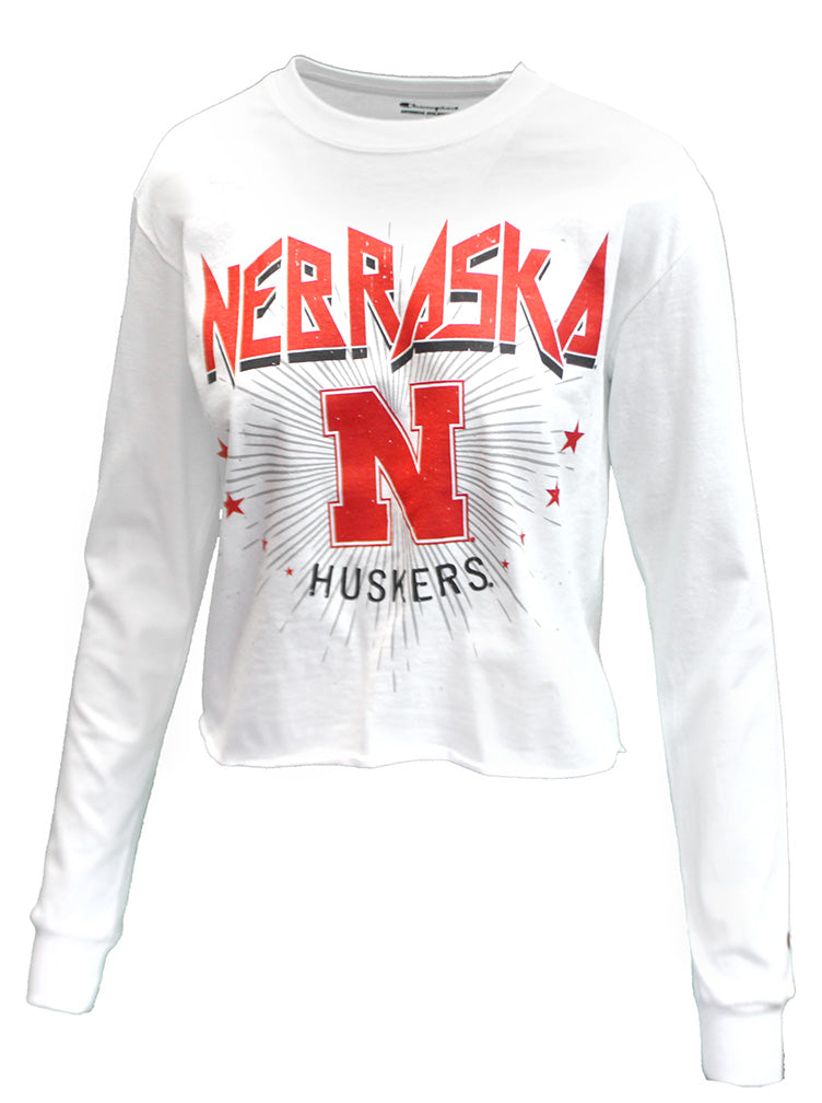 Womens Nebraska Rock Stars LS Crop Tee