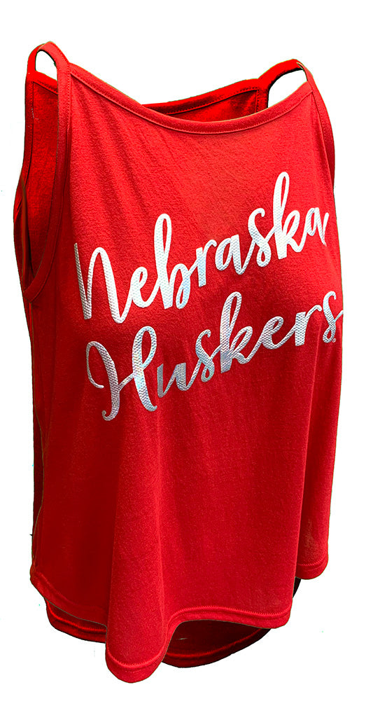 Womens Nebraska Huskers Silver Foil Eloise Tank
