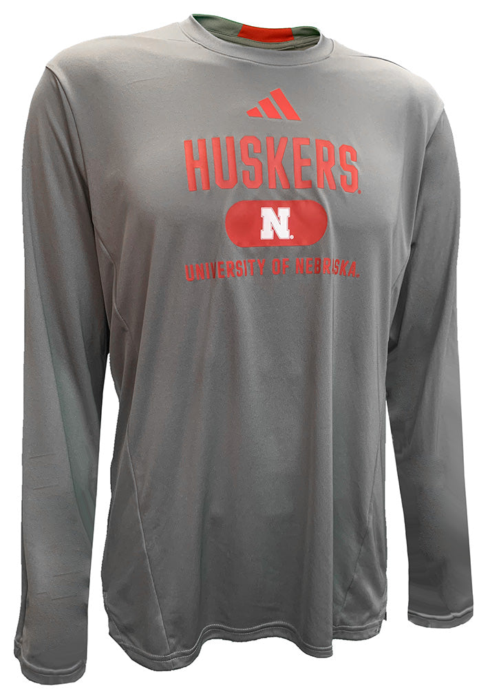 Adidas University Of Nebraska Huskers D4T LS Training Tee _ Gray
