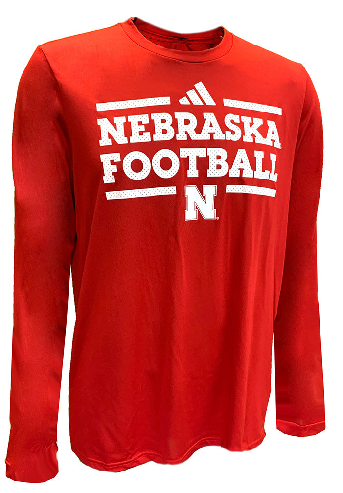 Adidas 2024 Team Issue Nebraska Football Locker Practice LS Pregame Tee - Red