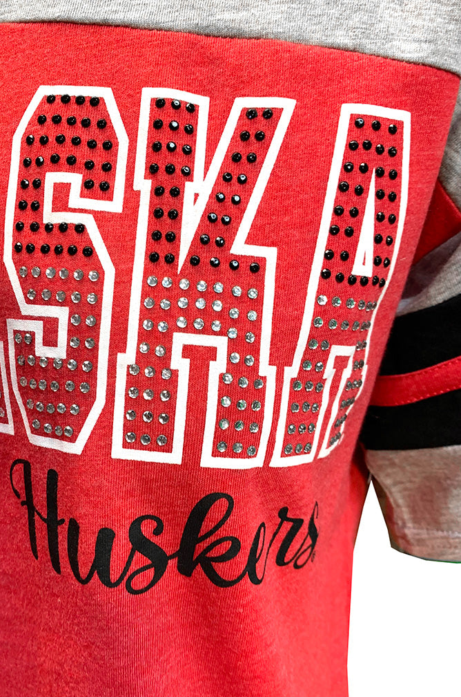 Womens Nebraska Huskers Rhinestones VNeck Top